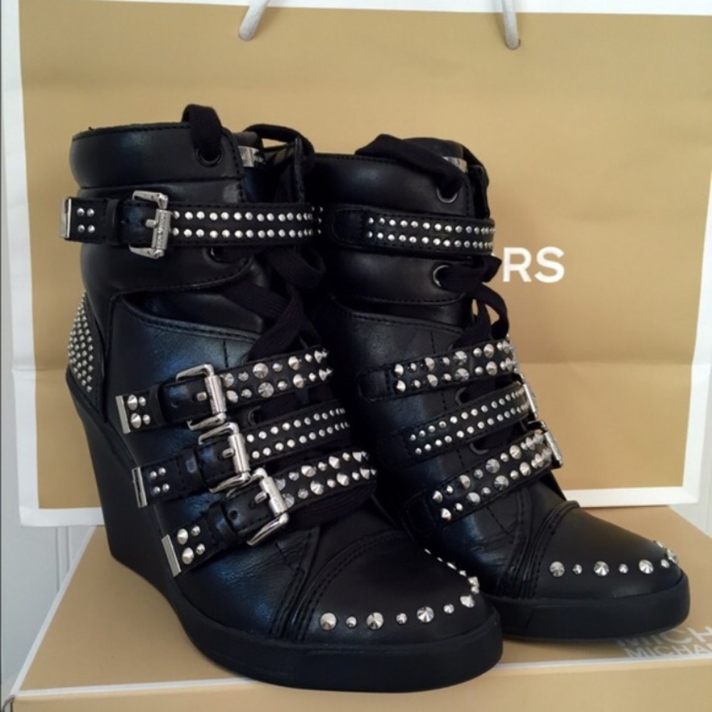 Michale Kors black studded wedge sneakers